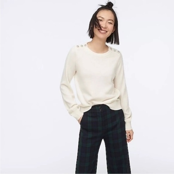 J. CREW Crewneck Long Sleeve Lambs Wool Jeweled Button Sweater - Picture 1 of 9